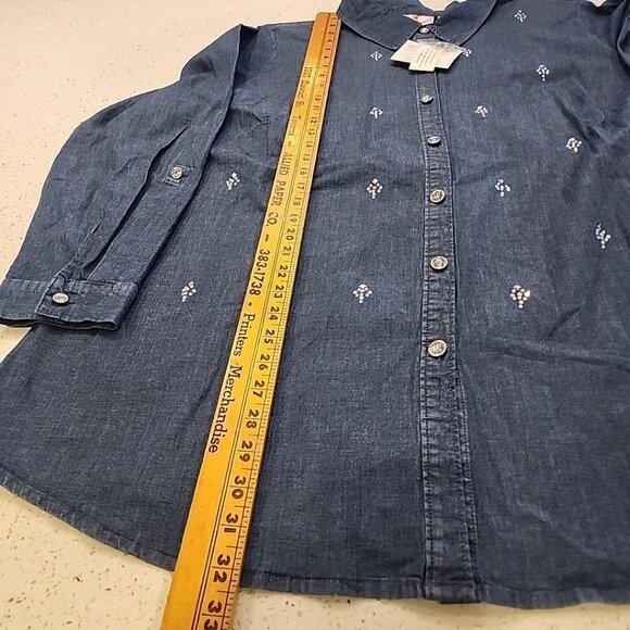 NWT Quacker Factory Womens Denim  Cotton Blend Long Sleeve Embellished Blouse 2X - Picture 5 of 8